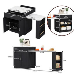 Btm Kitchen Island With Extendable Dining Table, For 4 6 People, Storage Cabinet, Socket, Drawers - thumbnail 7