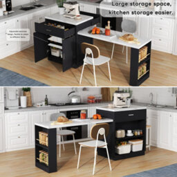 Btm Kitchen Island With Extendable Dining Table, For 4 6 People, Storage Cabinet, Socket, Drawers - thumbnail 6