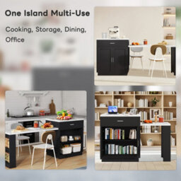 Btm Kitchen Island With Extendable Dining Table, For 4 6 People, Storage Cabinet, Socket, Drawers - thumbnail 3