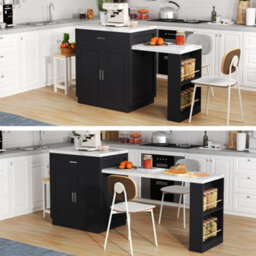 Btm Kitchen Island With Extendable Dining Table, For 4 6 People, Storage Cabinet, Socket, Drawers - thumbnail 2