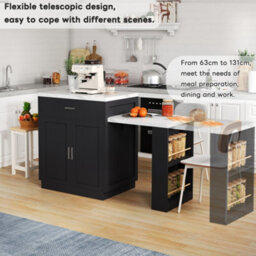 Btm Kitchen Island With Extendable Dining Table, For 4 6 People, Storage Cabinet, Socket, Drawers - thumbnail 5