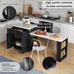 Btm Kitchen Island With Extendable Dining Table, For 4 6 People, Storage Cabinet, Socket, Drawers - thumbnail 4