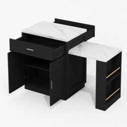 Btm Kitchen Island With Extendable Dining Table, For 4 6 People, Storage Cabinet, Socket, Drawers - thumbnail 9