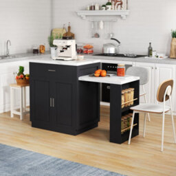 Btm Kitchen Island With Extendable Dining Table, For 4 6 People, Storage Cabinet, Socket, Drawers - thumbnail 8