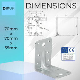 SS8 Angle Bracket Size: 70X70X55X2.5mm ( Pack Of: 10 ) Heavy Duty Galvanised Steel Metal Corner Braces For Joining, Bracing - thumbnail 9