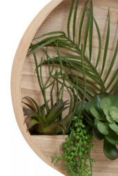 Premier Housewares Interiors By Premier Mixed Succulents In Wood Wall Planter, Faux Succulents In Round Wooden Frame, Farmhouse Wall Art - thumbnail 5