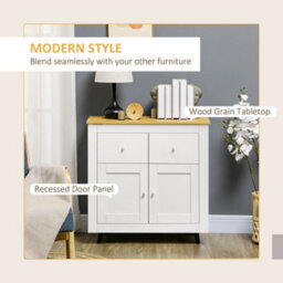 Wyld Haus Dielro White And Natural Wood-Effect Farmhouse Sideboard - 2 Drawers, Double-Door Cupboard, Soft-Close - thumbnail 5