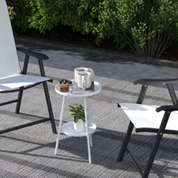 Outsunny Round Garden Table, 2-Tier Metal Patio Table Coffee Table, White - thumbnail 8