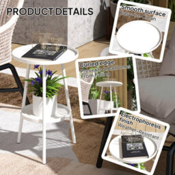 Outsunny Round Garden Table, 2-Tier Metal Patio Table Coffee Table, White - thumbnail 5