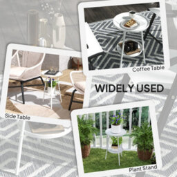 Outsunny Round Garden Table, 2-Tier Metal Patio Table Coffee Table, White - thumbnail 6