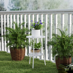 Outsunny Round Garden Table, 2-Tier Metal Patio Table Coffee Table, White - thumbnail 7