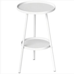 Outsunny Round Garden Table, 2-Tier Metal Patio Table Coffee Table, White - thumbnail 2