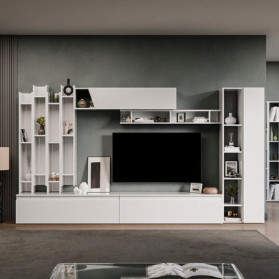 Decorotika Wien Moduler Modern Tv Unit Wall Mount Customizable Layout High Gloss White - image 1