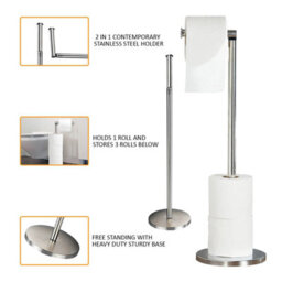Crystals 2 In 1 Free Standing Chrome Frame Bathroom Toilet 4 Paper Roll Holder Dispenser - thumbnail 4
