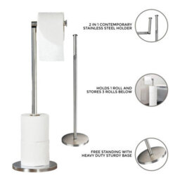 Crystals 2 In 1 Free Standing Chrome Frame Bathroom Toilet 4 Paper Roll Holder Dispenser - thumbnail 3