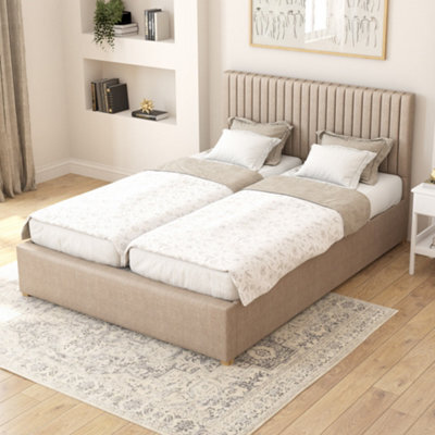 Aspire Grant Electric Adjustable Bed Upholstered With Pocket Sprung Mattress Uk Made, Eire Linen Natural, Size King - image 1