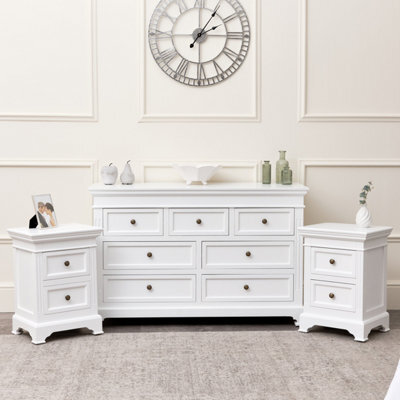 Melody Maison Large White 7 Drawer Chest Of Drawers & Pair Of Bedside Tables - Daventry White Range - image 1