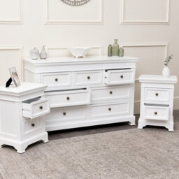 Melody Maison Large White 7 Drawer Chest Of Drawers & Pair Of Bedside Tables - Daventry White Range - thumbnail 3