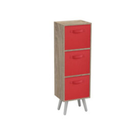 Urbn-Living Urbnliving 80Cm Height 3 Tier Antique Oak Wooden Storage Bookcase Scandinavian Style White Legs With Red Inserts - thumbnail 3