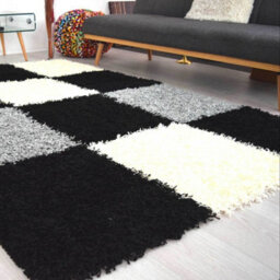 "Bravich Black & Grey Checked Thick Shaggy Rug - California - 60X110Cm (2'x3'7"")" - thumbnail 5