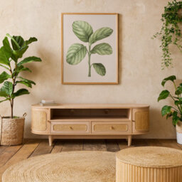 Wyld Haus Chicago Cane Rattan & Natural Mango Wood Tv Cabinet With 2 Doors And 2 Drawers - thumbnail 1
