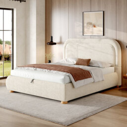 Double Bouclé Ottoman Storage Bed With Curved Headboard - thumbnail 3