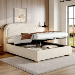 Double Bouclé Ottoman Storage Bed With Curved Headboard - thumbnail 2