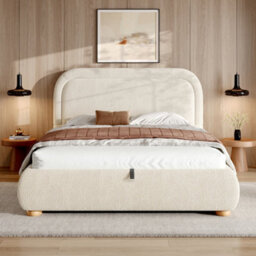 Double Bouclé Ottoman Storage Bed With Curved Headboard - thumbnail 1