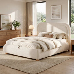 Double Bouclé Ottoman Storage Bed With Curved Headboard - thumbnail 5