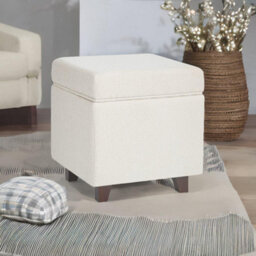 Luxury Living Boucle Square Seat Foot Stool Storage Ottoman - Cream - thumbnail 6