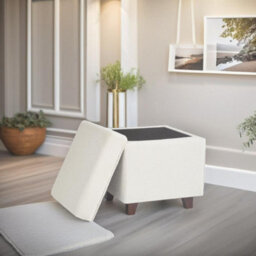 Luxury Living Boucle Square Seat Foot Stool Storage Ottoman - Cream - thumbnail 2