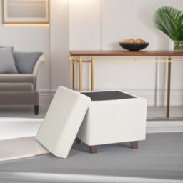 Luxury Living Boucle Square Seat Foot Stool Storage Ottoman - Cream - thumbnail 3