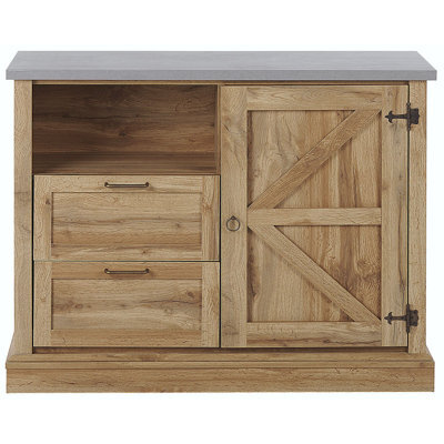 Beliani Sideboard Light Brown Oak 100 X 40 X 79 Cm 1 Door 2 Drawers - image 1