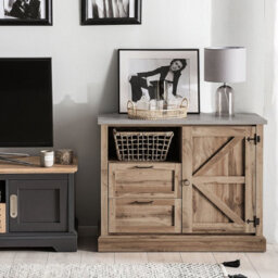 Beliani Sideboard Light Brown Oak 100 X 40 X 79 Cm 1 Door 2 Drawers - thumbnail 2