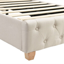 Abrihome Upholstered Bed, With Slatted Frame And Headboard, Button Upholstery, Rivet Upholstery, Wooden Legs, 90X190Cm, Linen, Beige - thumbnail 7