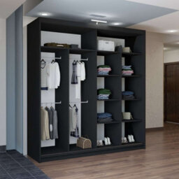 M N Furniture Ltd Wardrobe With Led Light - Modern Sliding Door Mirrored Wardrobe- Adjustable Storage Bedroom Cabinet  (Black, 203Cm) - thumbnail 5