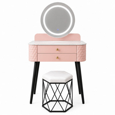 Sliding Wardrobes 4 u LTD Luxury Dressing Table With Led Touch Mirror & Upholstered Stool - Pink (60 X 40 X 127Cm) - image 1