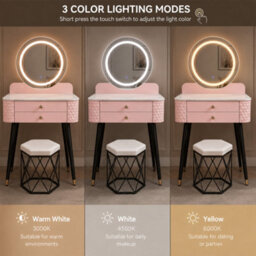 Sliding Wardrobes 4 u LTD Luxury Dressing Table With Led Touch Mirror & Upholstered Stool - Pink (60 X 40 X 127Cm) - thumbnail 6