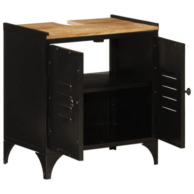 Berkfield Industrial Bathroom Sink Cabinet 55X35X60 Cm Iron And Solid Wood Mango