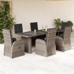 Berkfield 7 Piece Garden Dining Set With Cushions Grey Poly Rattan