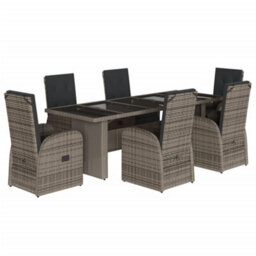 Berkfield 7 Piece Garden Dining Set With Cushions Grey Poly Rattan - thumbnail 2