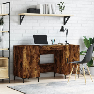 Berkfield Desk Smoked Oak 140X50X75 Cm Engineered Wood - image 1