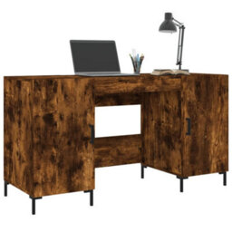 Berkfield Desk Smoked Oak 140X50X75 Cm Engineered Wood - thumbnail 3