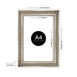 A4 Silver Ornate Picture Frame (29.7 X 21Cm) Poster, Photo, Artwork, Gallery Wall Or Print - thumbnail 2