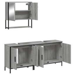 Berkfield 3 Piece Bathroom Furniture Set Grey Sonoma Engineered Wood - thumbnail 6