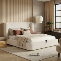 Super King Bouclé Ottoman Storage Bed With Wingback Headboard - thumbnail 2