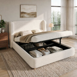 Super King Bouclé Ottoman Storage Bed With Wingback Headboard - thumbnail 3