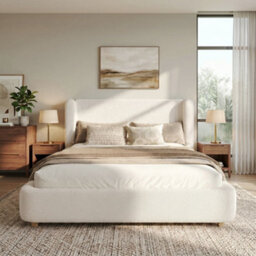 Super King Bouclé Ottoman Storage Bed With Wingback Headboard - thumbnail 1
