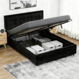 Homcom Pu Leather King Bed Frame With Storage And Adjustable Headboard Black - thumbnail 2