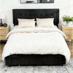 Homcom Pu Leather King Bed Frame With Storage And Adjustable Headboard Black - thumbnail 1